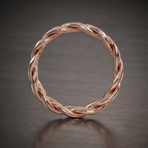 Bague en or rose 14 carats pour femme avec diamant de laboratoire taille brillant rond, style chaîne cubaine de luxe, alliance de mariage - Product Image 1
