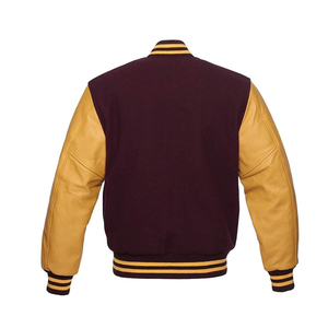 เสื้อแจ็คเก็ตวาร์ซิตี้ผู้ชายคุณภาพสูง สไตล์ Letterman  สำหรับใส่ไปเรียนหรือทำกิจกรรมกลางแจ้ง  แขนหนังสีพื้น  มีโลโก้แบบกำหนดเอง  มีตัวเลือกไซส์พลัส - Product Image 2