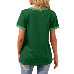 100% Cotton Solid Color Plus Size <b>Women's</b> V-Neck Summer T-Shirt with Casual Short Sleeve Knitted Premium Eco-Friendly Breathable - Product Image 2