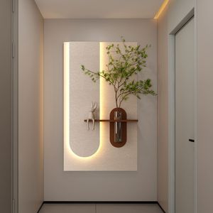 Lampes murales LED 3 couleurs réglables en forme de sculpture 3D en grès, décor avec plantes vertes simulées, vase en verre, statue de lapin, télécommande - Product Image 1