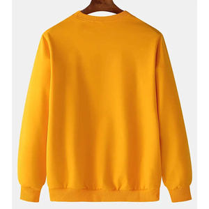 Men's Yellow Spliced <b>Crewneck</b> Sweatshirt Regular Sleeve Knitted Pullover Solid Color Winter Wear 100% Cotton Breathable 300g - Product Image 2