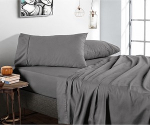 Parure de draps 4 pièces 200 TC Queen Size gris clair, toucher coton doux, respirante, ajustement facile, poches profondes, pour la maison - Product Image 1