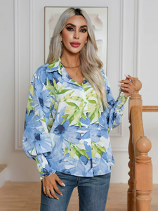 Camisas Hawaianas para Mujer: Blusas Tropicales con Estampado Floral, Camisa de Manga Larga con Botones, Camisas con Estampado de Flores Rosas para Oficina - Product Image 5