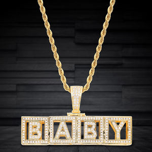 Pendentif Lettre Bébé en Argent 925 avec Pierres Moissanite Plaqué Rhodium Style Hiphop Bijoux Unisexe - Product Image 3
