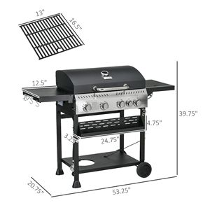 "40000 BTU Propane Gas Grill with 4+1 Burners <b>Warming</b> Rack Shelves <b>Bottle</b> Opener & Thermometer-Trolley for Backyards" - Product Image 3
