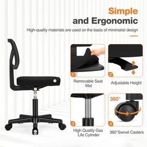 Silla Giratoria Ergonómica de Malla con Respaldo Bajo para Oficina Pequeña, Asiento Cómodo con Soporte Lumbar y Ruedas, Silla de Trabajo sin Brazos - Product Image 4