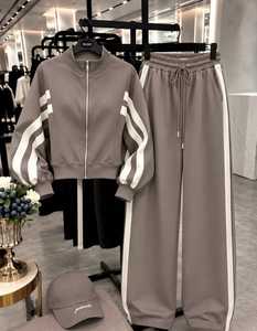 Womens Black Two Piece Winter Tracksuit Set Breathable <b>Zip</b> <b>up</b> <b>Jacket</b> Wide Leg Drawstring Pants Casual Sportswear Outfit - Product Image 6