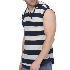 Vente en gros de débardeurs à capuche sans manches pour hommes de haute qualité avec logo personnalisé, en tissu tricoté et broderie - Product Image 6