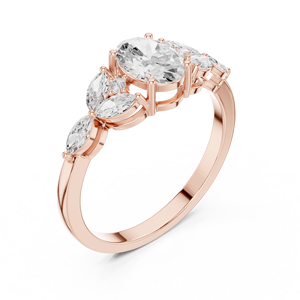 Anillo de Compromiso de Diamantes con Corte Ovalado en Oro Rosa y Piedras Laterales Marquise, Anillo de Joyería Clásico para Mujer - Product Image 3