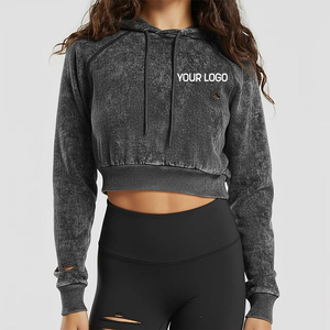 Women's Cropped Hoodie Sweatshirt Solid Color Full Sleeve Knitted Hoodie Cotton Breathable Autumn Wear Custom Logo Front Design - Product Image 4