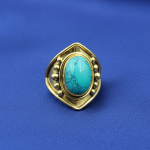 Natural <b>Turquoise</b> <b>Ring</b> 925 Silver Handmade Statement <b>Ring</b> Boho Vintage Oval Gemstone <b>Ring</b> Rose Gold Yellow Gold Plated Jewellery - Product Image 6