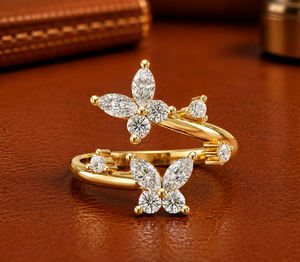 Anillo de Boda de Oro Sólido de 14K con Diamantes Cultivados en Laboratorio, Diseño de Mariposa, Flor y Racimo, Abierto, Chapado en Rodio, Clásico, para Mujer - Product Image 1