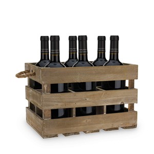 Porte-crate à vin rustique en bois de manguier, 6 bouteilles, artisanal, vente en gros - Product Image 1