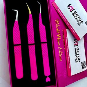 Pinzas para Pestañas de Acero Inoxidable Rosa Intenso GETUP BROSONS, Herramienta de Precisión, Edición World Peace - Product Image 4