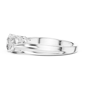 Bague de fiançailles et alliance de mariage pour femme, trois pierres en diamant de laboratoire, taille princesse et taille ronde - Product Image 3