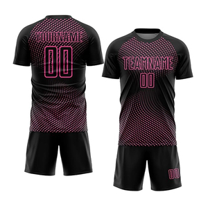 Maillot de football personnalisé noir avec motif à pois roses, nom de l'équipe, numéro, maillot de football pour hommes, uniforme sportif - Product Image 1