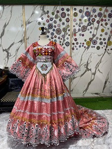 Handmade 100% Silk Afghan Bridal <b>Dress</b> Tea Pink Knee-Length Afghani Gown Traditional Kochi Embroidery Long Sleeve Casual <b>Dresses</b> - Product Image 2