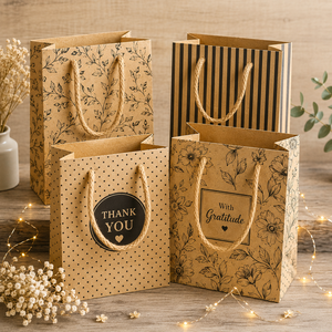 Mini Bolsas de Regalo de Papel Kraft Ecológicas de Lujo con Asas Retorcidas, Cierre Autoadhesivo, Diseño de Agradecimiento, Reciclables, Estilo Clásico - Product Image 6
