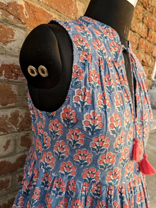 Robe longue à volants en coton imprimé à la main pour femmes, motif uni, fabriquée à partir de coton 100% durable, saison automne/été - Product Image 3