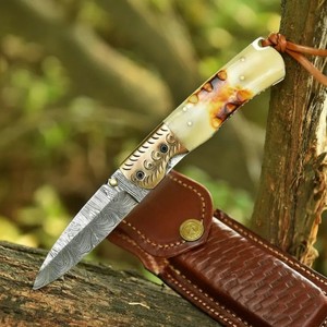 Custom Logo Damascus Steel Folding <b>Knife</b> Natural <b>Bone</b> <b>Handle</b> Outdoor Hunting Camping Pocket <b>Knife</b> Wholesale Supplier - Product Image 1