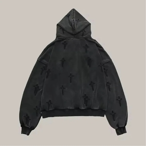 Men Distressed Hoodie Vintage <b>Acid</b> Wash Streetwear Pullover Loose Fit <b>Drop</b> Shoulder Heavyweight Cotton Hooded Sweatshirt - Product Image 2