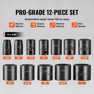 Set di 12 Chiavi a Bussola a Impatto SAE 3/8" per Riparazione Auto, Facili da Leggere, da 5/16" a 1", in Acciaio al Cromo-Molibdeno a 6 Punte - Product Image 3