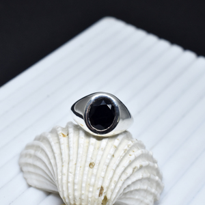 Black Onyx <b>Signet</b> <b>Ring</b> 925 Sterling <b>Silver</b> Oval Faceted Gemstone Bezel Setting Pave <b>Men</b> Minimalist Handmade Wedding Party - Product Image 4