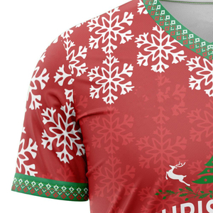 Ensemble de maillots de football de Noël, imprimé flocons de neige rouge et vert, col en V sublimé, manches courtes, polyester respirant, uniforme unisexe adulte - Product Image 5