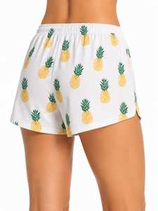 <b>Women's</b> Pineapple Print Drawstring <b>Shorts</b> <b>White</b> Cotton Casual Summer Wear Mid Waist Regular Fit Breathable Knitted <b>Women</b> <b>Shorts</b> - Product Image 5