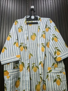 เสื้อคลุมผู้หญิงลายทางพิมพ์ลายมะนาวแขนสามส่วนคอวีผ้าฝ้ายนุ่มสวมใส่สบายในฤดูร้อน - Product Image 2