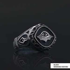 แหวนเมสัน BOJ รุ่น 030 แบบกำหนดเองได้ สำหรับทั้งชายและหญิง แหวนตราประทับฟรีเมสันส่วนบุคคล แหวนตราประทับมาสเตอร์เมสันเท็กซัส สไตล์ฮิปฮอป สีเงิน ราคาประหยัด - Product Image 5