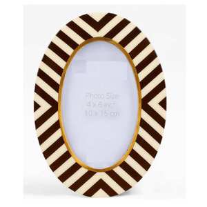 Luxury Handmade Oval Bone Inlay <b>Photo</b> <b>Frame</b> <b>Black</b> White Chevron Pattern Decorative Tabletop Picture <b>Frame</b> Home Hotel Wedding - Product Image 1