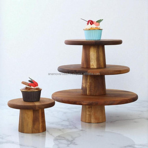 Wooden <b>Cake</b> <b>Stand</b> with Pedestal for Dessert Display - Product Image 3