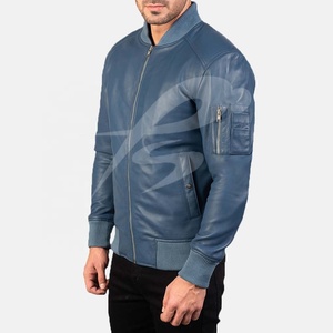 เสื้อแจ็คเก็ตหนังแกะแท้สำหรับผู้ชายสีน้ำเงิน PIHA SPORTS - กันน้ำและสามารถกลับด้านได้ สไตล์วินเทจย้อนยุคสำหรับฤดูหนาว - Product Image 2