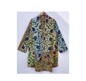 Jaif Textiles Handmade Reversible Vintage Kantha Cotton Breathable Quilted <b>Winter</b> Jacket Umbrella Cut Regular Floral Pattern - Product Image 1