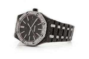 Reloj de Pulsera de Acero Inoxidable con Movimiento de Cuarzo, Esfera Negra, Diamantes VVS y Moissanita para Hombre, en Oferta a Bajo Precio - Product Image 3