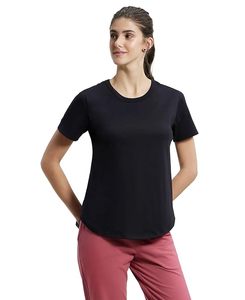 Camiseta de Manga Corta con Cuello Redondo Negra para Mujer, Corte Regular, Secado Rápido, Tejido de Poliéster, Color Sólido Informal, para Todas las Temporadas - Product Image 5