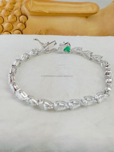 Pear Cut Diamond White <b>Gold</b> <b>Bracelet</b> with Green Heart Cut Diamond Lock <b>Charm</b> | Luxury Tennis <b>Bracelet</b> | Wedding Anniversary Gift - Product Image 4
