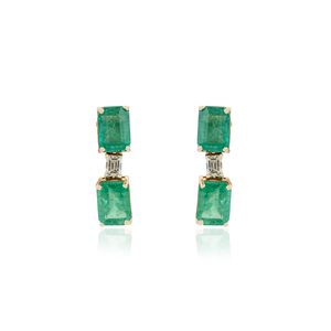 New Collection Hot Sale Octagon Cut Emerald & Diamond K14 Original Yellow Gold Drop <b>Earrings</b> For Women May Birthstone Jewelry - Product Image 1