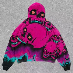 Sudadera con Capucha para Hombre, Estampado de Esqueleto Camuflado Azul, Estilo Urbano Holgado, Tejido de Poliéster, Manga Regular, Ropa de Otoño - Product Image 2