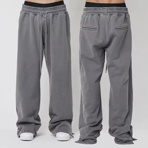 Men's Wide Leg Pants Elastic Waist 100% Cotton Casual Breathable Midweight Spring Style <b>Plain</b> Dyed Woven Trousers - Product Image 5