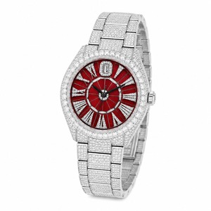 Luxury Women's Stainless Steel <b>Diamond</b> <b>Watch</b> Round Case Analog Dial Red Face Bracelet - Product Image 1