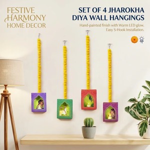<b>LED</b> Jharokha Diya Wall Hanging Set Festival Lights Decoration Paper Printed Traditional Wall Decals for Diwali Home Weddings - Product Image 2