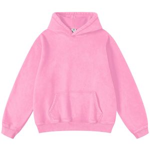 Sudadera con Capucha Oversize Rosa Unisex, Estilo Casual, Lavado Ácido, Algodón French Terry, con Bolsillo, Estilo Otoñal - Product Image 1