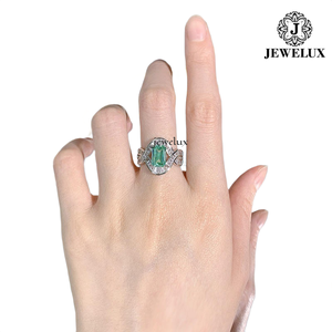 Jewelux Women's 925 <b>Silver</b> <b>Emerald</b> Cut Cocktail <b>Ring</b> Rhodium Plated Luxury Geometric Design Pave Setting Engagement <b>Ring</b> - Product Image 3