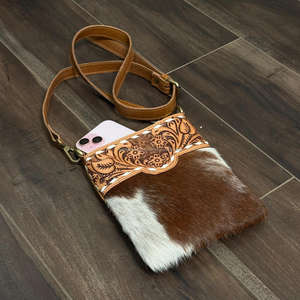 Bolso de hombro de diseño floral de cuero hecho a mano para mujer, bolso de mano para teléfono móvil, bolso de piel de vaca auténtica - Product Image 4