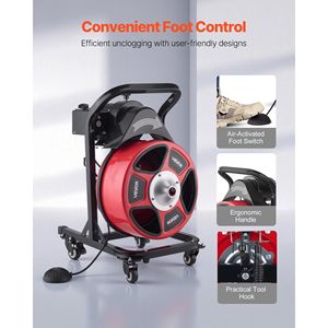 Sonda per la pulizia di scarichi con 4 frese, alimentazione manuale ad aria, su ruote, 50 FT x 1/2 pollice, con interruttore a pedale - Product Image 6