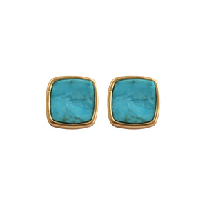 Pendientes de tuerca cuadrados con gema de turquesa azul natural en forma de cojín - Bañados en oro - Piedra de nacimiento de diciembre - Joyería hecha a mano - Product Image 2