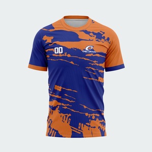 T-shirt formel sportif à manches courtes pour homme Ostriya, bleu orange uni, respirant, tricoté, coupe classique, col roulé - Product Image 1