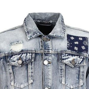 <b>Mens</b> Light Wash Denim <b>Jacket</b> With Ribbed Shoulder Detailing Slim Fit Casual Jean <b>Jacket</b> Wholesale - Product Image 3